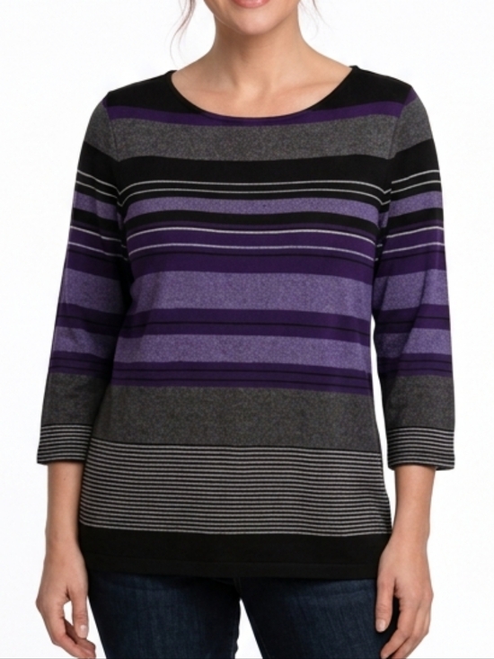Christopher & Banks Tops - Christopher & Banks Purple and Black 3/4 Sleeve Striped Top Size XL
